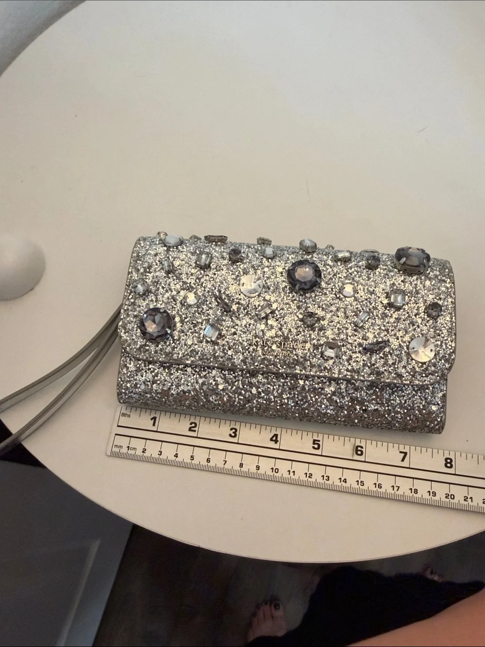 kate spade Silver Glitter Jeweled Wristlet Clutch